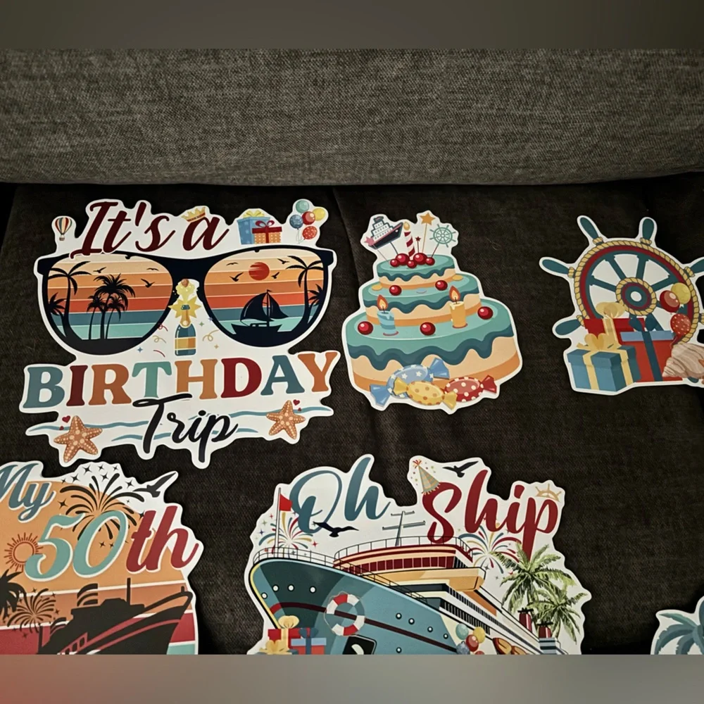 50th Birthday Cruise Sticker Set - Tropical Multi-Color
